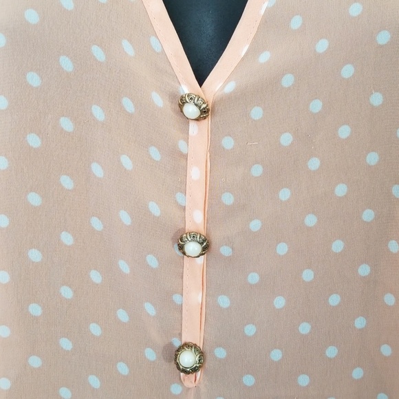 Peach Chiffon Blouse with White Polka Dots - Picture 4 of 7